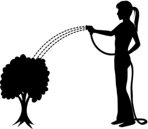 acclaim clipart: silhouette of a woman watering a bush