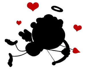 acclaim clipart: silhouette of cupid with red hearts