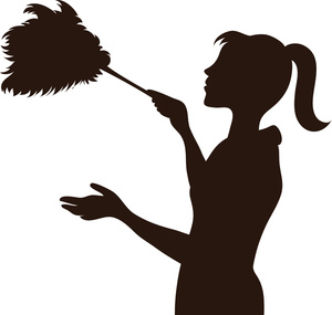 silhouette of maid with duster dusting as she works