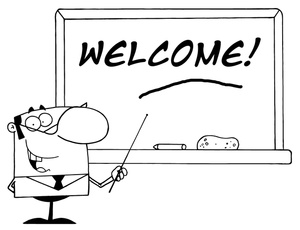 acclaim clipart: teacher or professor welcoming back his students to school