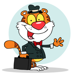 acclaim clipart: tiger businessman heading for work