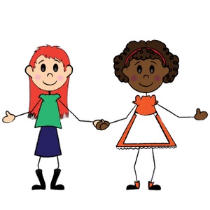 two friends a black girl and white girl holding hands
