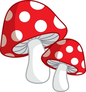 acclaim clipart: two toadstools in a cartoon style drawing